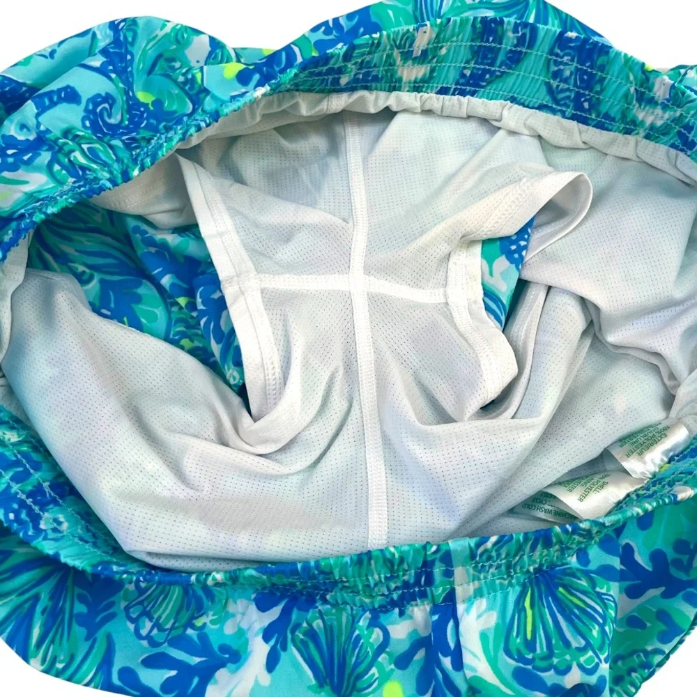 Lilly Pulitzer Ocean Trail Luxletic Sea Glass Aqua Seeing Double Shorts S - Picture 7 of 8
